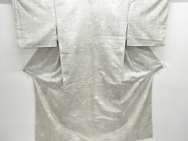 アンティーク　花唐草模様織出し手織り紬着物